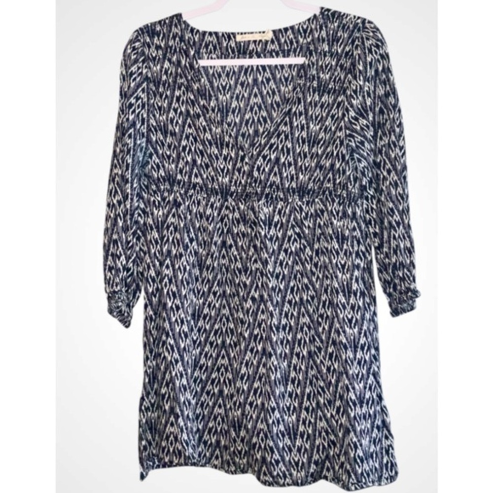 Joie A Ya Plage Women's Blue & White Aztec Lightweight Cotton V-Neck Tunic Top M